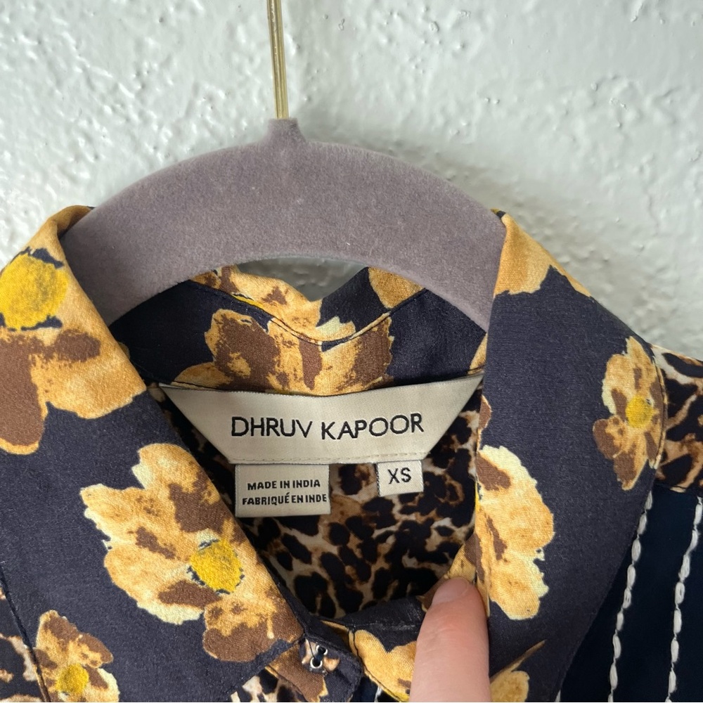 Anthropologie Top Women's XS Dhruv Kapoor Mixed Print Button Down Blouse - Picture 6 of 9